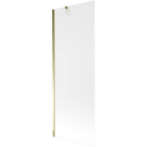 Szklany parawan nawannowy o wymiarach 70 x 150 cm z matowym wykończeniem i złotymi elementami montażowymi. Produkt ma prostokątny kształt i minimalistyczny design.