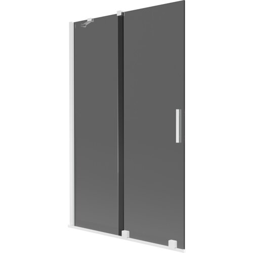 Dwuskrzydłowy, rozsuwany parawan nawannowy w kolorze grafitowym z białymi elementami, posiada prostokątną, metalową rączkę. Produkt ma nowoczesny design i jest oznaczony numerem 896-110-000-41-20.