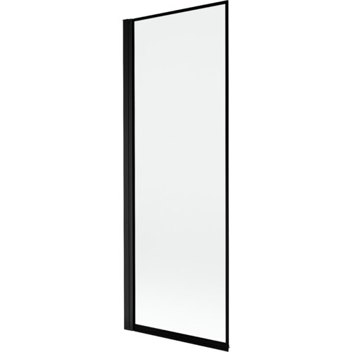 Szklany parawan nawannowy z czarną ramką, o prostokątnym kształcie i minimalistycznym designie. Produkt jest jednoskrzydłowy, o wymiarach 70 x 150 cm.