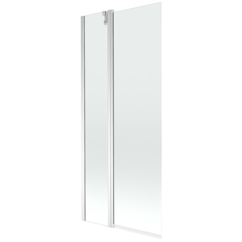 Przesłane zdjęcie przedstawia dwuskrzydłowy, transparentny parawan nawannowy z chromowanymi elementami. Produkt ma prosty, nowoczesny design i jest oznaczony jako "Mexen Flip parawan nawannowy 2-skrzydłowy 80 x 150 cm, transparent, chrom - 894-080-101-01-