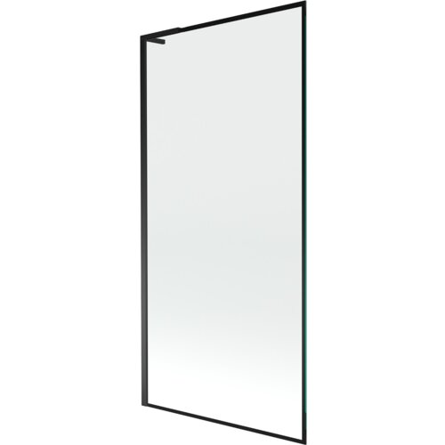 Na zdjęciu znajduje się prostokątny parawan nawannowy z jedną szklaną taflą, otoczony czarną ramką. Produkt ma minimalistyczny design i jest przeznaczony do montażu na wannie.