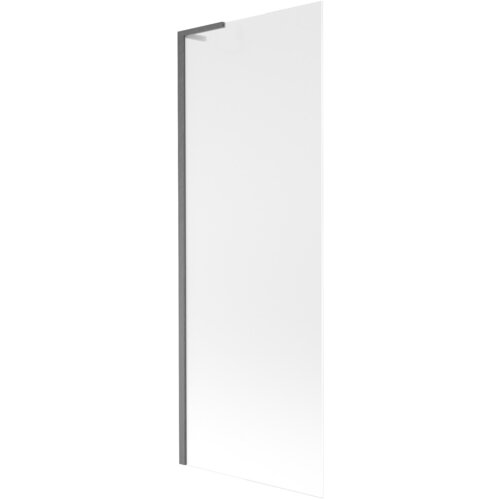 Na zdjęciu znajduje się jednoskrzydłowy parawan nawannowy o wymiarach 70 x 150 cm, wykonany z matowego szkła z szarym, szczotkowanym wykończeniem. Produkt ma prostą, nowoczesną formę z metalowym uchwytem na górze.