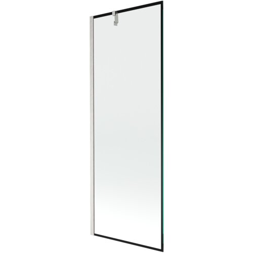 Szklany parawan nawannowy z czarną ramką i niklowanym uchwytem, o wymiarach 70 x 150 cm. Produkt ma prosty, nowoczesny design z metalowym elementem mocującym u góry.