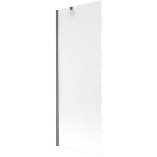 Szklany parawan nawannowy o matowej powierzchni z metalowym uchwytem i ramą w kolorze gun gray szczotkowanym. Produkt ma prostokątny kształt i minimalistyczny design.