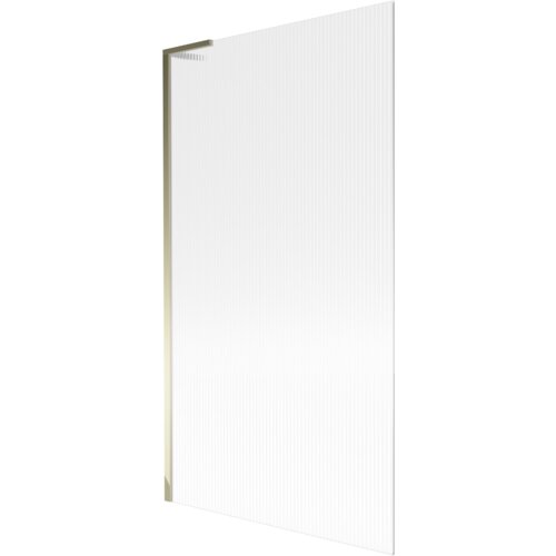 Przesłane zdjęcie przedstawia jednoskrzydłowy parawan nawannowy o wymiarach 100 x 150 cm z prążkowaną powierzchnią i złotymi elementami. Produkt ma prosty, nowoczesny design z pionowymi liniami na szklanej powierzchni.