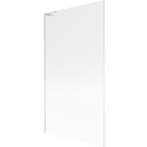 Biały, jednoskrzydłowy parawan nawannowy o wymiarach 100 x 150 cm z pionowymi prążkami. Produkt ma prostą, nowoczesną konstrukcję.