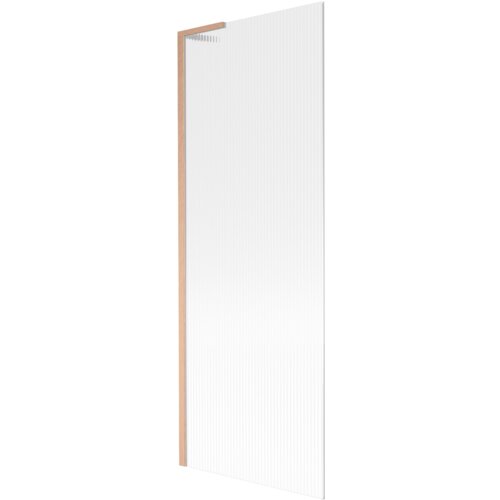 Przesłane zdjęcie przedstawia jednoskrzydłowy parawan nawannowy o wymiarach 70 x 150 cm z prążkowaną powierzchnią i ramą w kolorze miedzi szczotkowanej. Produkt ma prosty, nowoczesny design.