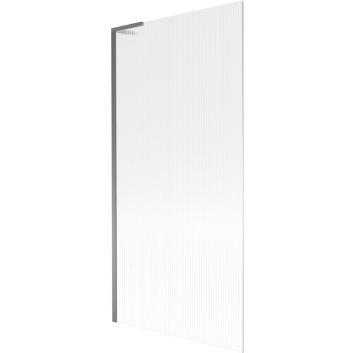 Na zdjęciu widoczny jest jednoskrzydłowy parawan nawannowy o wymiarach 90 x 150 cm z prążkowaną powierzchnią i metalicznym wykończeniem w kolorze gun metal. Produkt ma prostą, nowoczesną konstrukcję z pionowym uchwytem.