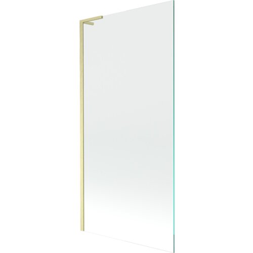 Przedstawiony jest parawan nawannowy o wymiarach 90 x 150 cm, wykonany z transparentnego szkła z elementami w kolorze złotym szczotkowanym. Produkt ma prostą, nowoczesną formę z widocznym uchwytem.