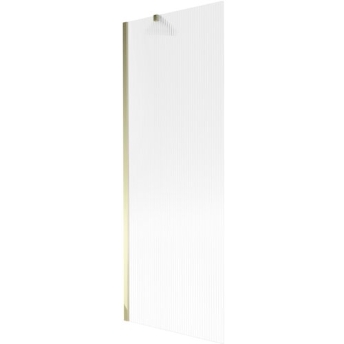 Przedstawiony jest parawan nawannowy o wymiarach 70 x 150 cm z prążkowanym wzorem i złotymi elementami. Produkt ma prostokątny kształt i przezroczystą powierzchnię z pionowymi liniami.