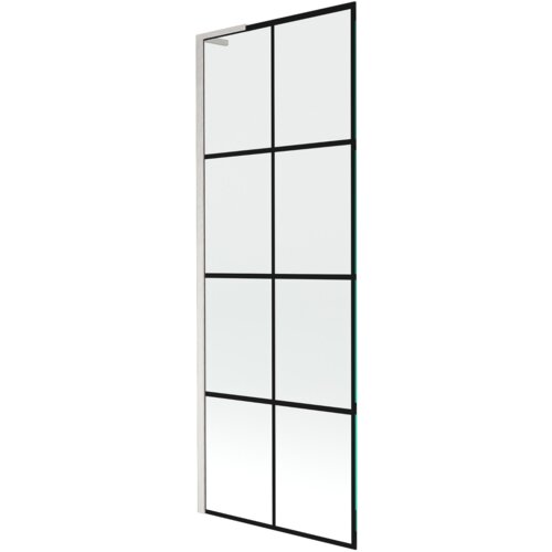 Parawan nawannowy o wymiarach 70 x 150 cm z czarną kratką i wykończeniem z niklu szczotkowanego. Produkt ma jednoskrzydłową konstrukcję z prostokątnymi panelami.