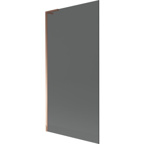 Przedstawiony jest parawan nawannowy o wymiarach 90 x 150 cm, w kolorze grafitowym z elementami w odcieniu różowego złota. Produkt ma prostą, elegancką konstrukcję z jednoskrzydłowym panelem.
