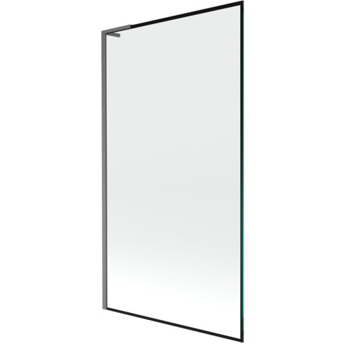Na zdjęciu widoczny jest prostokątny parawan nawannowy z jedną szklaną taflą, otoczony czarną ramką. Produkt ma minimalistyczny design z gładką, przezroczystą powierzchnią i metalowymi elementami w kolorze gun gray szczotkowany.