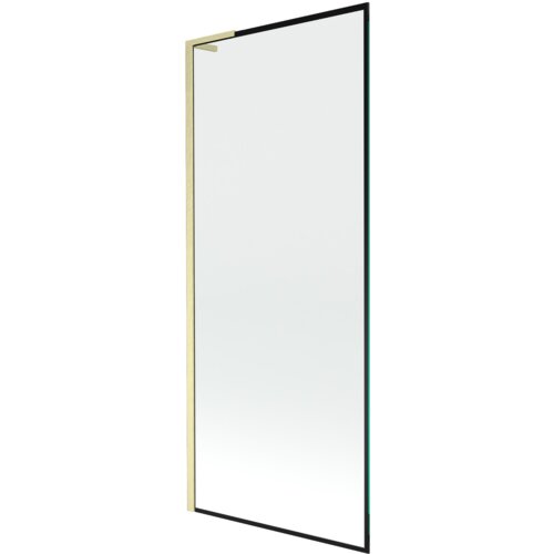 Jednoskrzydłowy parawan nawannowy o wymiarach 80 x 150 cm z czarną ramką i złotym szczotkowanym wykończeniem. Produkt ma prostokątny kształt i minimalistyczny design.