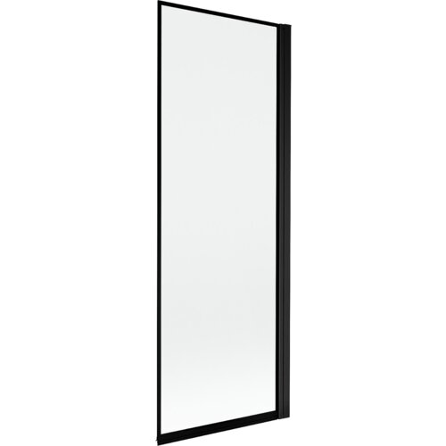 Szklany parawan nawannowy z czarną ramką, o prostokątnym kształcie, widoczny na białym tle. Produkt ma minimalistyczny design i jednolite, przezroczyste szkło.