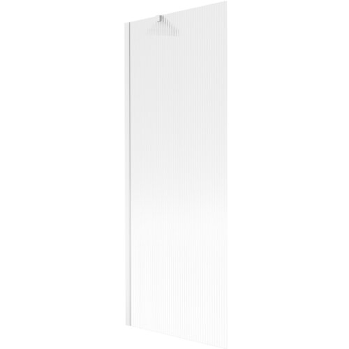 Na zdjęciu widoczny jest biały, jednoskrzydłowy parawan nawannowy o wymiarach 70 x 150 cm z pionowymi prążkami. Produkt ma prostą, nowoczesną formę i jest przeznaczony do montażu na wannie.