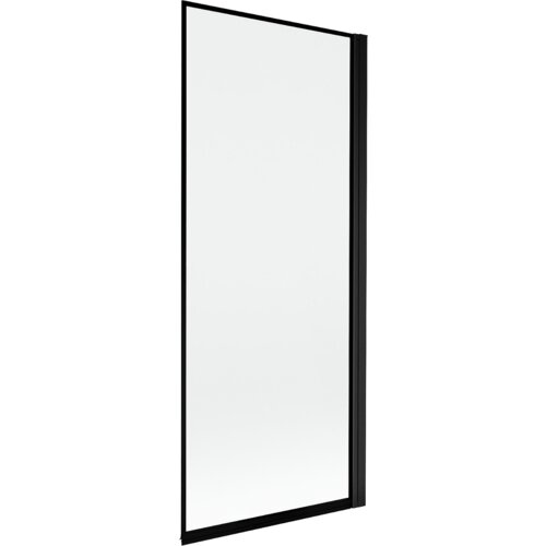 Na zdjęciu znajduje się parawan nawannowy z jedną szklaną taflą, otoczony czarną ramką. Produkt ma prosty, nowoczesny design i jest przeznaczony do montażu na wannie.