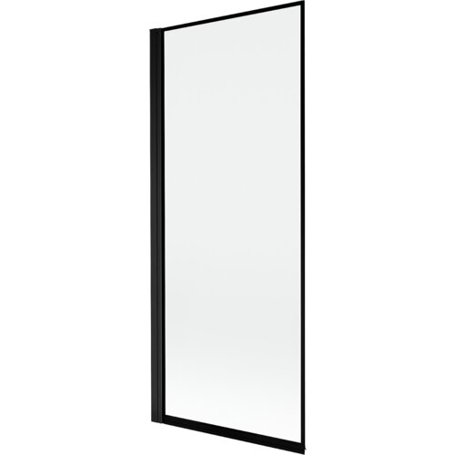 Na zdjęciu znajduje się prostokątny parawan nawannowy z czarną ramką, wykonany ze szkła. Produkt jest jednoskrzydłowy i ma minimalistyczny design.