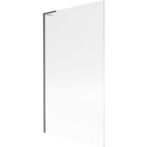 Przedstawiony jest jednoskrzydłowy parawan nawannowy o wymiarach 100 x 150 cm z pionowymi prążkami i szczotkowanym wykończeniem w kolorze gun gray. Produkt ma prostą, nowoczesną konstrukcję z metalowym uchwytem po jednej stronie.