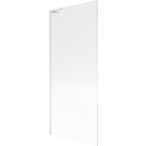 Biały, jednoskrzydłowy parawan nawannowy o wymiarach 80 x 150 cm z pionowymi prążkami. Produkt ma prosty, nowoczesny design.