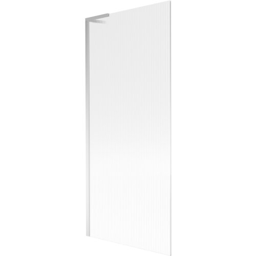 Przedstawiony jest parawan nawannowy z jedną szklaną taflą o prążkowanej powierzchni, osadzony w chromowanej ramie. Produkt ma wymiary 80 x 150 cm.