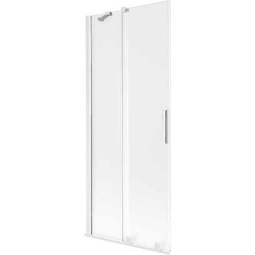 Dwuskrzydłowy, rozsuwany parawan nawannowy w kolorze białym z matowym wykończeniem, o wymiarach 85 x 150 cm. Produkt posiada prostokątny uchwyt oraz metalowe elementy mocujące.