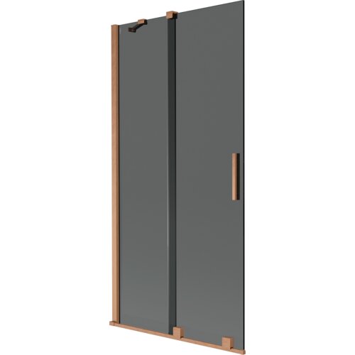 Dwuskrzydłowy, rozsuwany parawan nawannowy w kolorze grafitowym z elementami w odcieniu miedzi szczotkowanej. Produkt ma prostokątny kształt i minimalistyczny design, z widocznymi uchwytami i mocowaniami.