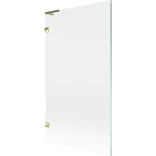 Przezroczysty parawan nawannowy z jednym skrzydłem, o wymiarach 100 x 150 cm, z elementami w kolorze złotym. Produkt ma prosty, nowoczesny design z widocznymi złotymi zawiasami.