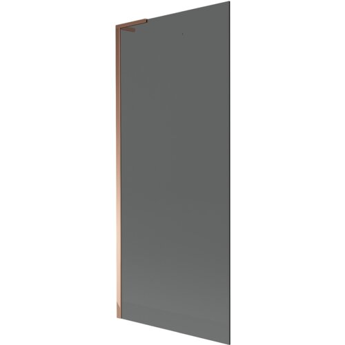 Na zdjęciu znajduje się parawan nawannowy o prostokątnym kształcie, wykonany z grafitowego szkła z ramą w kolorze różowego złota. Produkt ma minimalistyczny design i nie zawiera żadnych widocznych napisów ani logo.