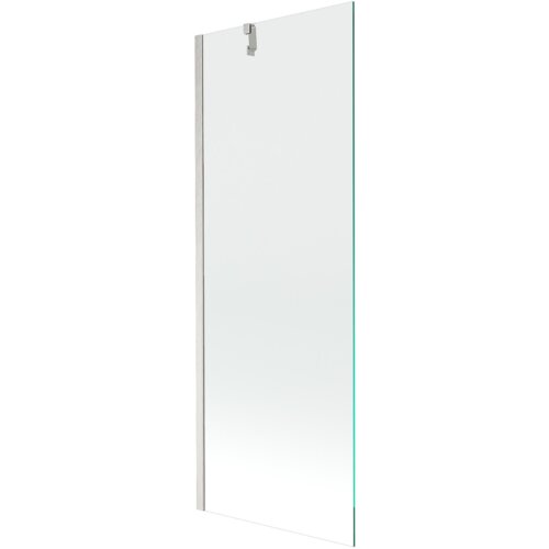 Przezroczysty parawan nawannowy z jednym skrzydłem, wykonany ze szkła, z elementami w kolorze niklu szczotkowanego. Produkt ma wymiary 70 x 150 cm.