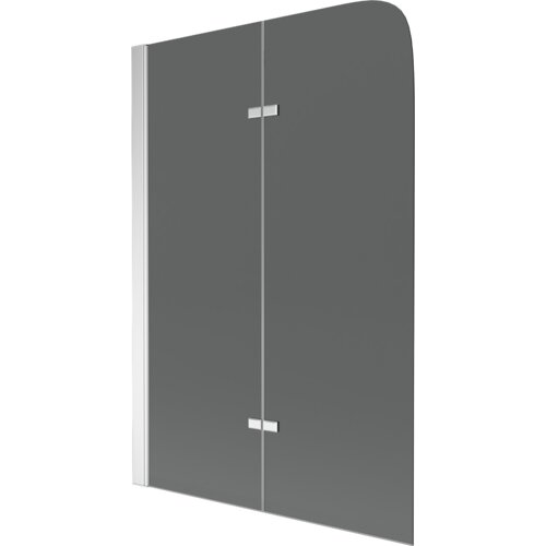 Dwuskrzydłowy parawan nawannowy w kolorze grafitowym z chromowanymi elementami, o wymiarach 100 x 140 cm. Produkt ma prosty, nowoczesny design z zaokrąglonym górnym rogiem.