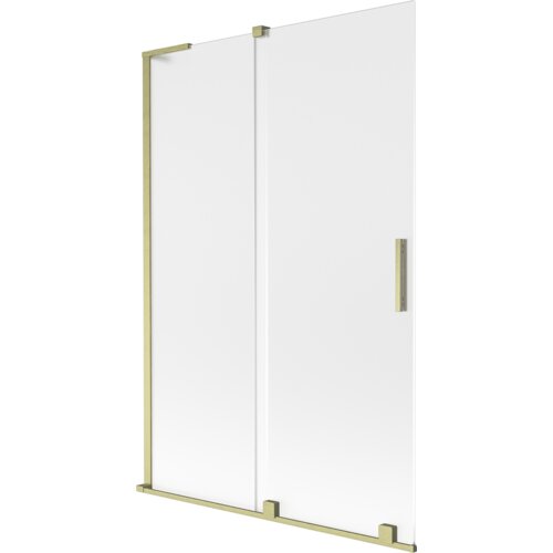 Dwuskrzydłowy parawan nawannowy o wymiarach 120 x 150 cm z matowym wykończeniem i złotymi szczotkowanymi elementami. Produkt ma prostokątną formę z uchwytem na jednym ze skrzydeł.