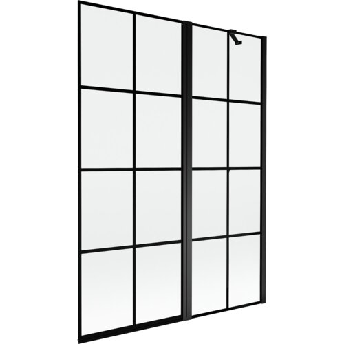 Mexen Mist parawan nawannowy 2-skrzydłowy prawy 130 x 150 cm, czarna kratka, czarny - 8A9-130-011-70-77-P