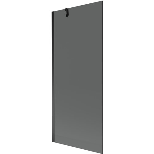 Na zdjęciu znajduje się grafitowy, jednoskrzydłowy parawan nawannowy o wymiarach 80 x 150 cm z czarnymi elementami mocującymi. Produkt ma prosty, nowoczesny design z gładką powierzchnią.
