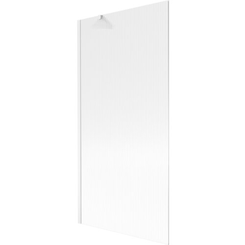 Na zdjęciu widoczny jest biały, jednoskrzydłowy parawan nawannowy o wymiarach 90 x 150 cm z prążkowaną powierzchnią. Produkt ma prosty, nowoczesny design.