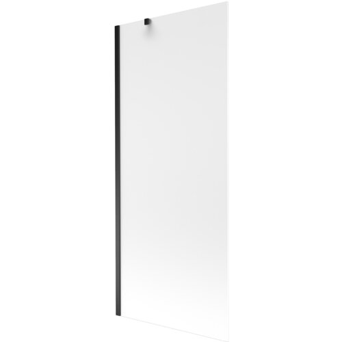 Przedstawiony jest szroniony, jednoskrzydłowy parawan nawannowy o wymiarach 80 x 150 cm z czarnymi elementami. Produkt ma prostą, nowoczesną formę z widocznym uchwytem na górze.