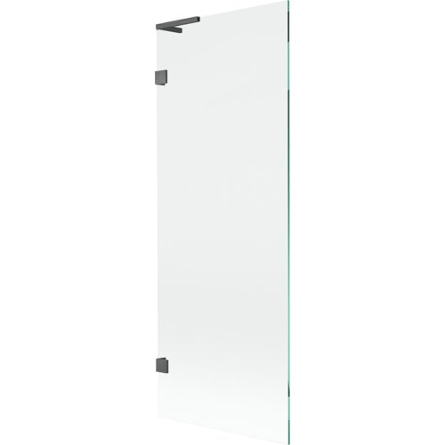 Przezroczysty parawan nawannowy o wymiarach 70 x 150 cm z jednoskrzydłową konstrukcją, wykończony w kolorze gun gray szczotkowanym. Produkt posiada prostokątne uchwyty i zawiasy w ciemnym odcieniu.