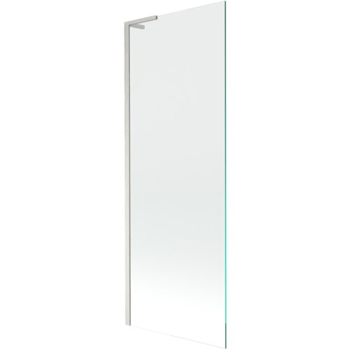 Przedstawiony jest parawan nawannowy o prostokątnym kształcie, wykonany z przezroczystego szkła z niklowanym, szczotkowanym wykończeniem. Produkt ma minimalistyczny design i jest jednoskrzydłowy.