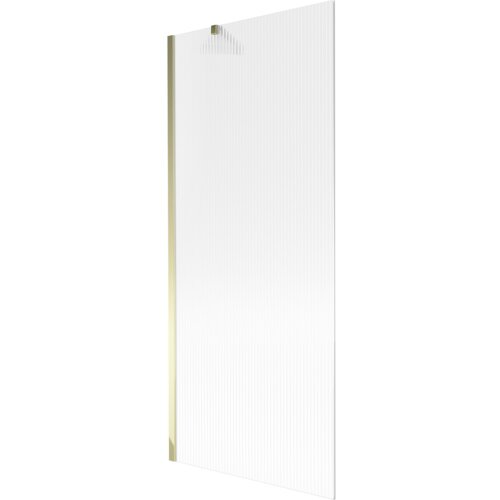 Przesłany obraz przedstawia jednoskrzydłowy parawan nawannowy o wymiarach 80 x 150 cm z prążkowaną powierzchnią i złotymi elementami wykończenia. Produkt ma elegancki, minimalistyczny design.