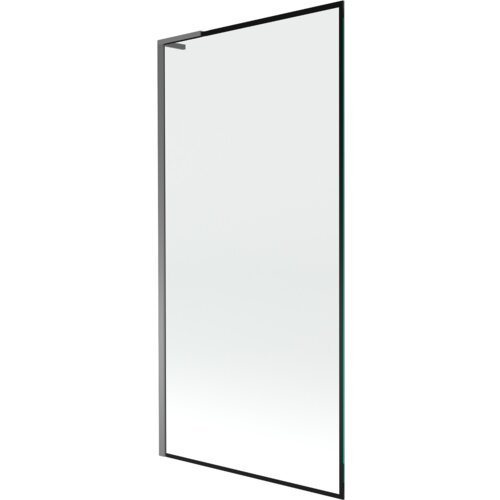 Na zdjęciu znajduje się prostokątny parawan nawannowy z jedną szklaną taflą, otoczony czarną ramką. Produkt ma minimalistyczny design i metalowe wykończenie w kolorze gun metal.
