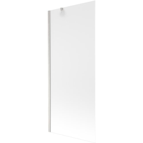Na zdjęciu znajduje się jednoskrzydłowy parawan nawannowy o wymiarach 80 x 150 cm, wykonany z mrożonego szkła z niklowanym, szczotkowanym wykończeniem. Produkt ma prostą, nowoczesną formę z metalowym uchwytem na górze.