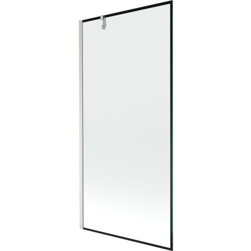 Szklany parawan nawannowy z czarną ramką i niklowanym uchwytem, o wymiarach 90 x 150 cm. Produkt ma prosty, nowoczesny design z widoczną metalową krawędzią.