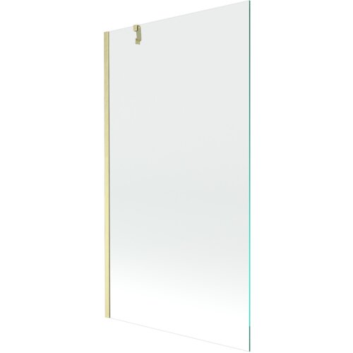 Przezroczysty parawan nawannowy z jednym skrzydłem, o wymiarach 100 x 150 cm, z elementami w kolorze złotym szczotkowanym. Produkt ma prostą, minimalistyczną konstrukcję z metalowym uchwytem.