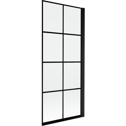Jednoskrzydłowy parawan nawannowy z czarną kratką, o wymiarach 80 x 150 cm, z czarną ramą. Produkt ma prostokątny kształt i jest podzielony na osiem równych sekcji przez czarne linie.