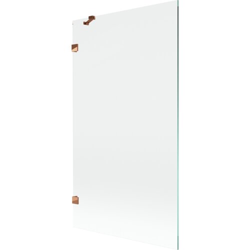 Przezroczysty parawan nawannowy z jednym skrzydłem, o wymiarach 100 x 150 cm, z elementami w kolorze różowego złota. Produkt ma prosty, nowoczesny design z metalowymi mocowaniami.