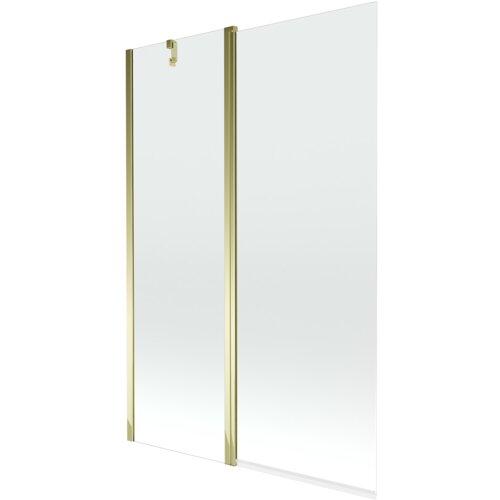 Dwuskrzydłowy parawan nawannowy o wymiarach 120 x 150 cm, wykonany z przezroczystego szkła, z elementami w kolorze złotym. Produkt ma prostą, elegancką formę z widocznymi złotymi zawiasami i uchwytem.
