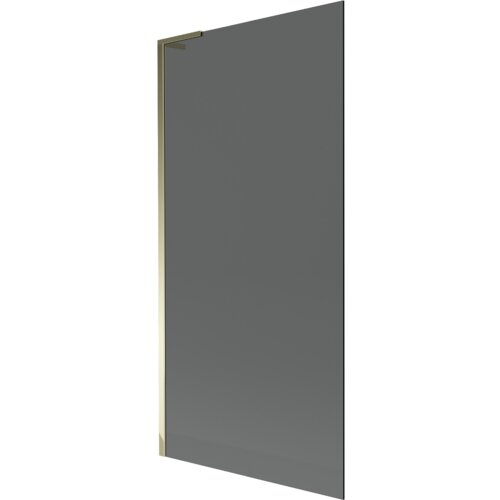 Szklany parawan nawannowy o grafitowym odcieniu z jednoskrzydłową konstrukcją, posiada złote elementy montażowe. Produkt ma wymiary 90 x 150 cm.