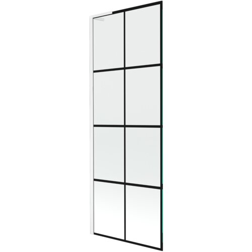 Jednoskrzydłowy parawan nawannowy o wymiarach 70 x 150 cm z czarną kratką i białą ramą. Produkt ma prostokątny kształt i jest podzielony na osiem równych sekcji przez czarne linie.