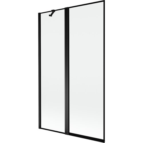 Dwuskrzydłowy parawan nawannowy z czarną ramką, wykonany z przezroczystego szkła, z widocznym uchwytem na jednym ze skrzydeł. Produkt ma minimalistyczny design i prostokątny kształt.