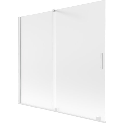 Dwuskrzydłowy, rozsuwany parawan nawannowy o wymiarach 170 x 150 cm, wykonany z białego, szronionego szkła. Produkt ma prosty, nowoczesny design z metalowym uchwytem.